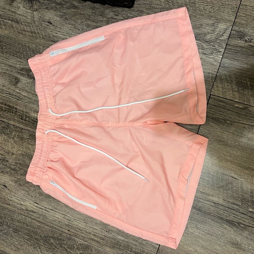 SHEIN Light Pink Athletic Shorts with White Accents